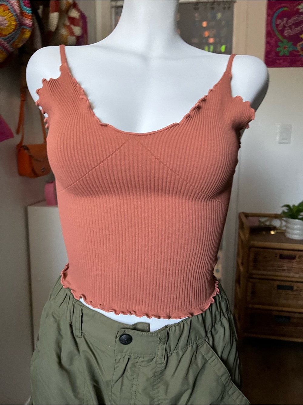 Free people Women's Ribbed Lettuce Trim Tank Top size xs